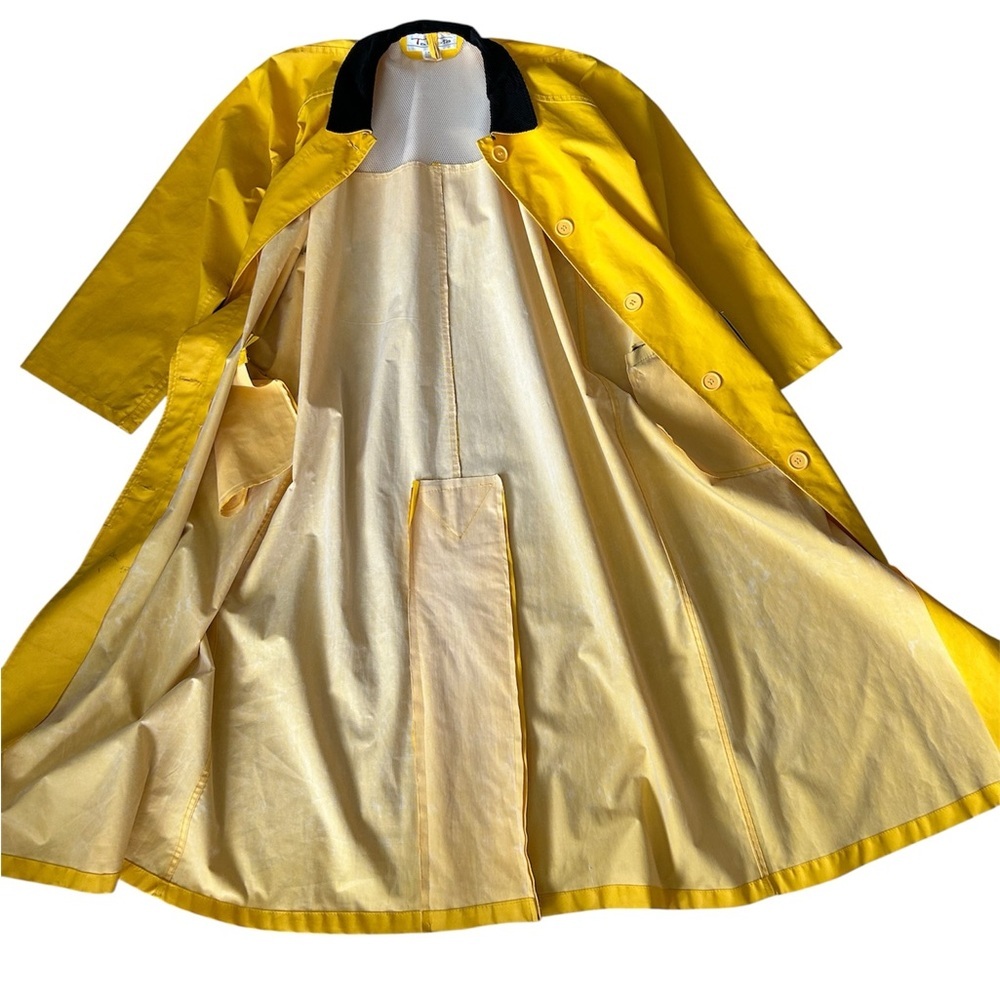 Talbots Vintage Yellow Raincoat Long Waterproof Trench, Size M Retro Nautical - Picture 3 of 12